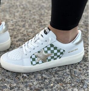 Vintage Havana NWT Sz 7 Nicolette White and Green Checkered Leather & Calf Fur